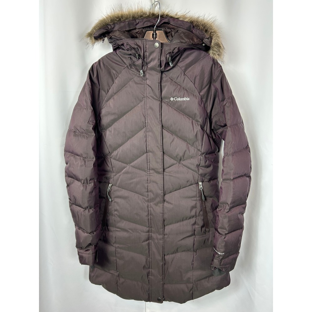 Columbia Lay D Down II Mid Parka Jacket Purple 550 Fill Omni-Heat Hooded Medium